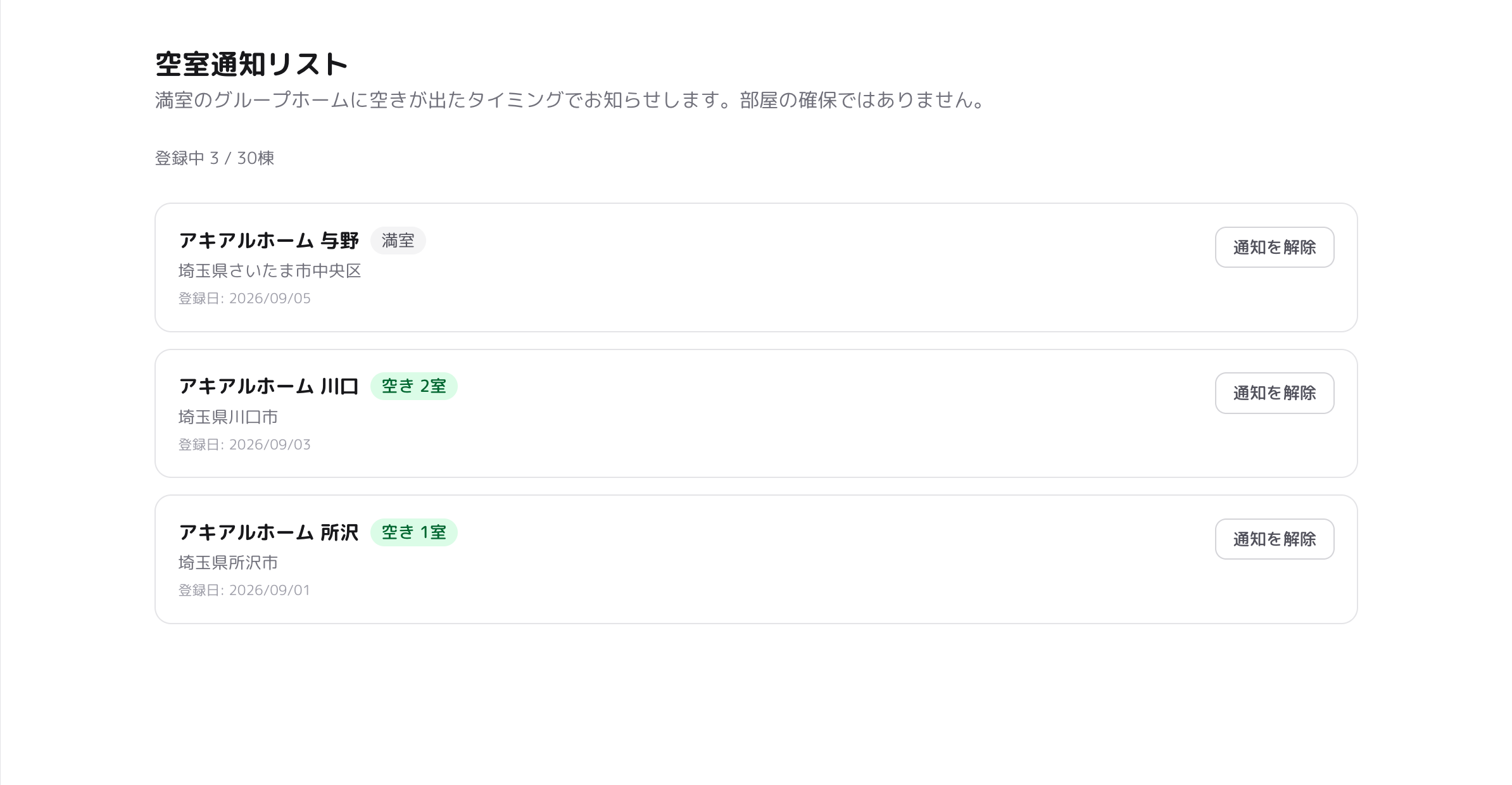 空室通知リスト